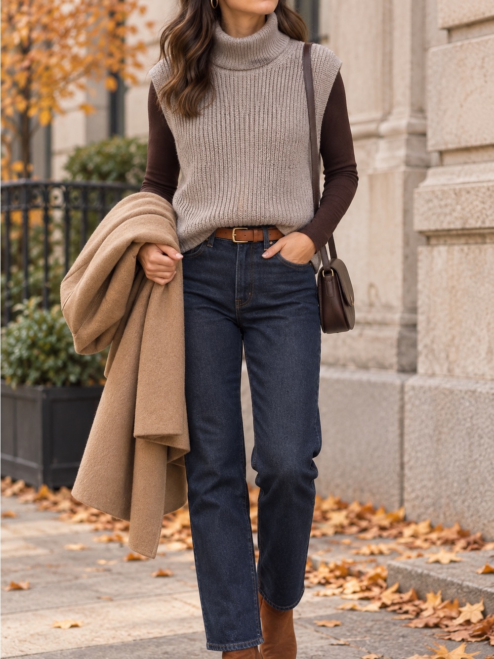 Abercrombie & Fitch Taupe Knit Turtleneck Sweater Vest